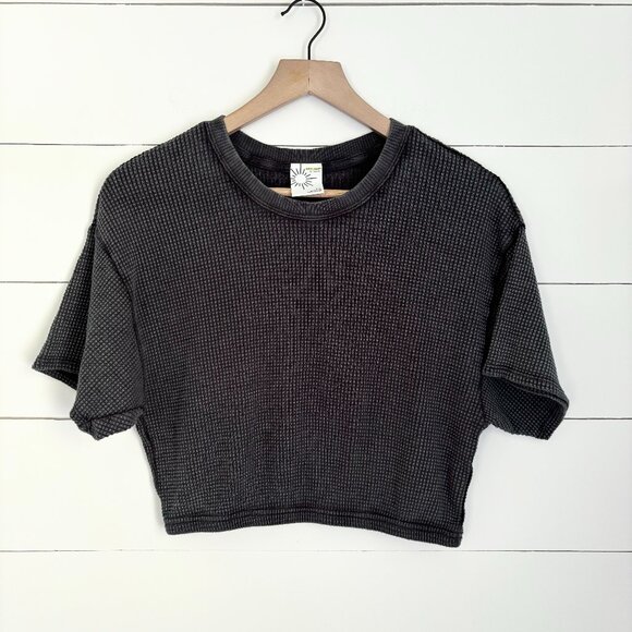 Aerie Offline dark grey waffle knit cropped style top size small - Picture 1 of 4